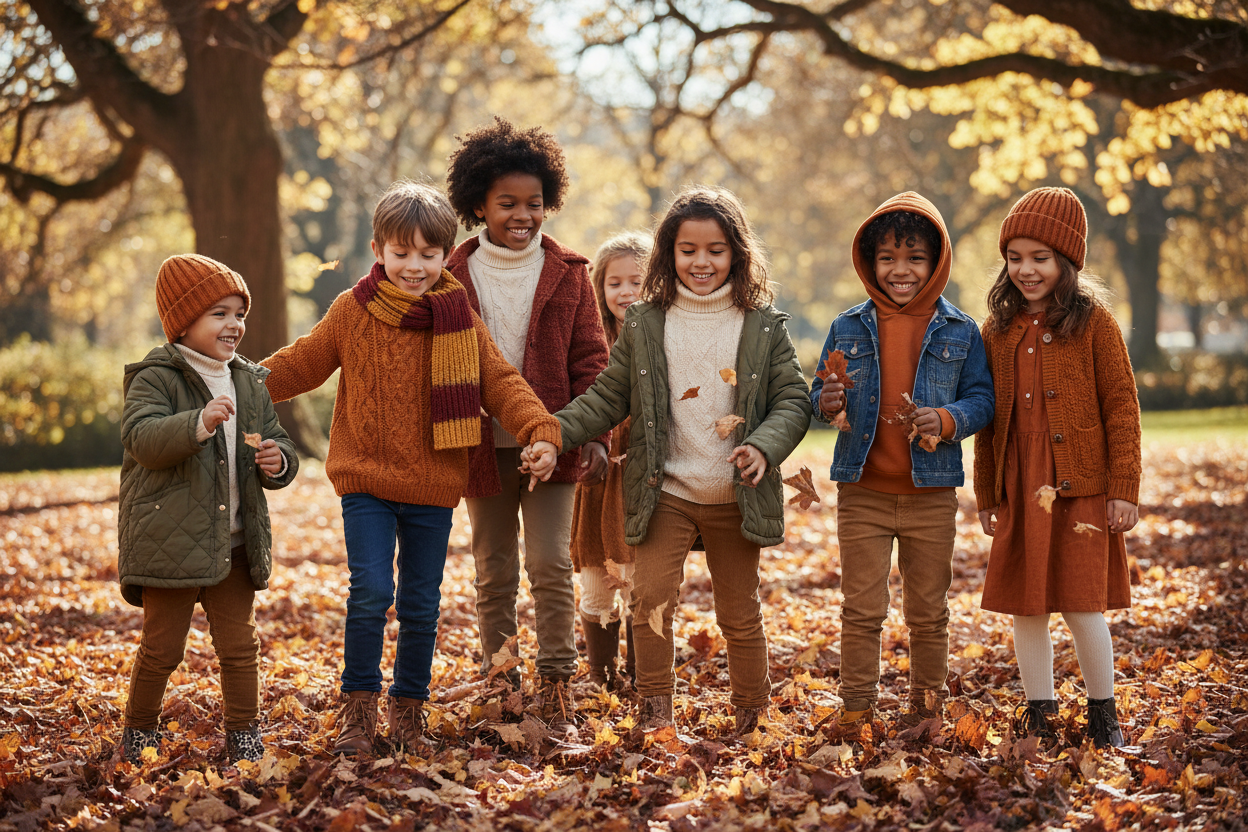 kids dressed in fall clothes